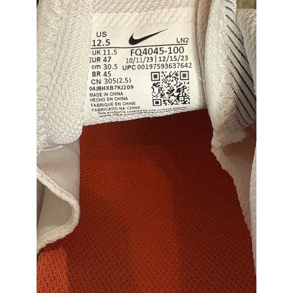 Nike Vapor Edge Speed 360 2 White Brilliant Orange Men’s size 12.5 FQ4045-100 - Picture 7 of 7